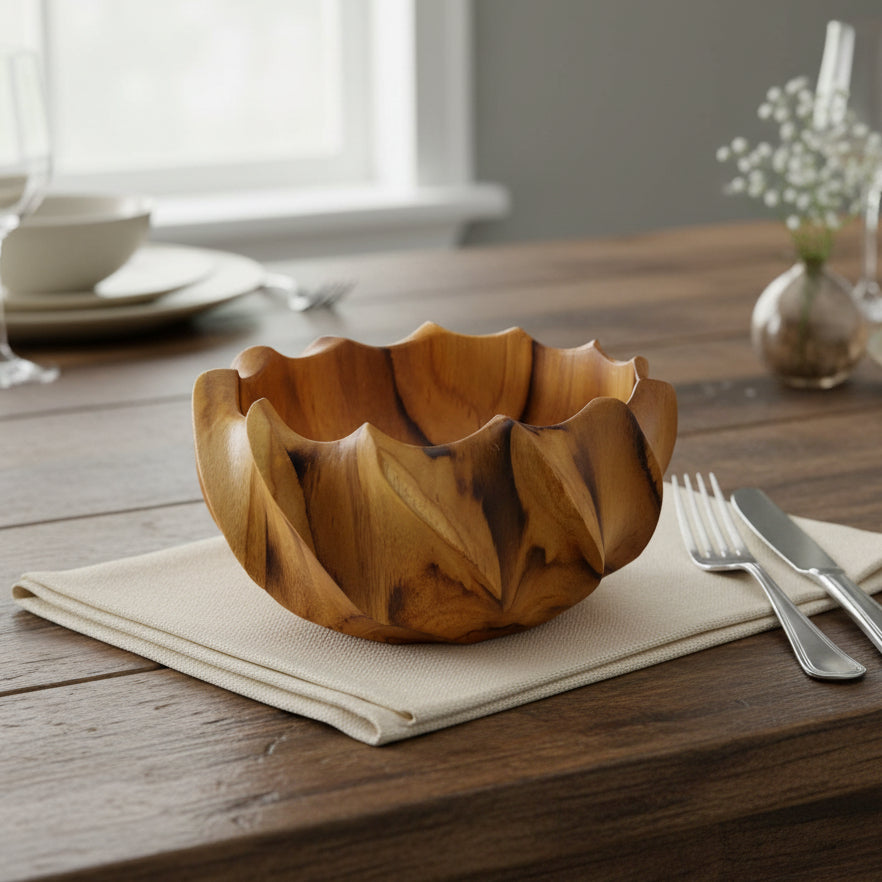 FlowCurved Fluted Teak Bowl