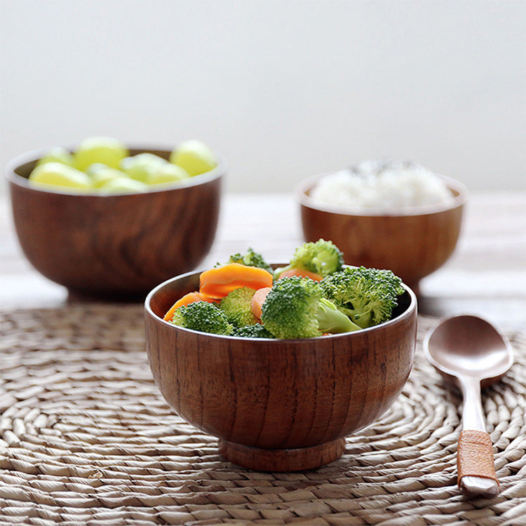 Japanese-Style Wooden Bowl, Acacia Wood Large Wooden Bowl, Children's and Adult Salad Rice Bowl, Wooden Tableware, Instant Noodle Bowl, Soup Bowl