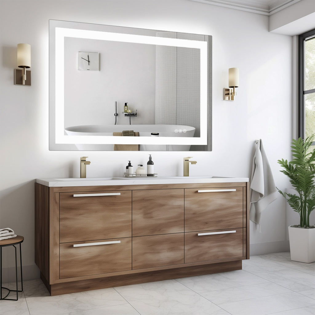 Anti-fog LED Bathroom Mirror With Dual Light Source And Three Lighting Modes - 36x48