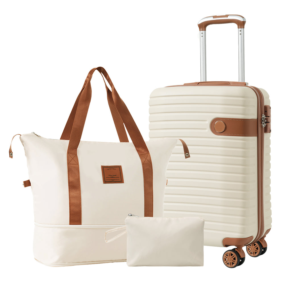 Luggage Sets 3 Piece Carry On Luggage 22x14x9 Airline Approved, Lightweight Hardshell ABS Suitcases With Wheels, 20 Inch, Cream