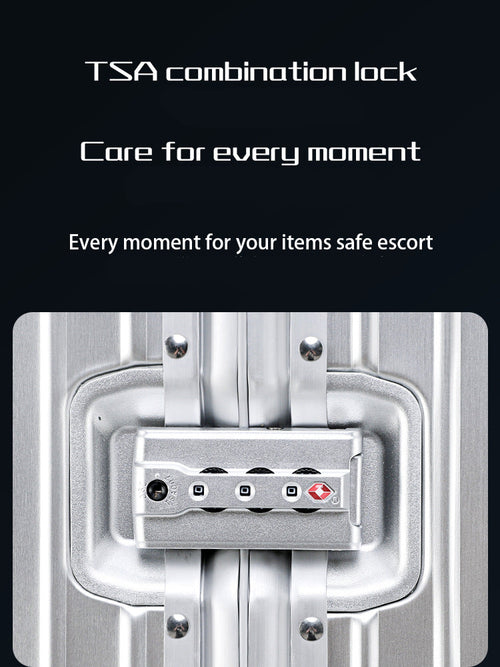 All-Aluminum Magnesium Alloy Trolley Case with Universal Wheels, Unisex Combination Lock Carry-On Suitcase, 20inch Travel Suitcase, Lightweight Travel Case
