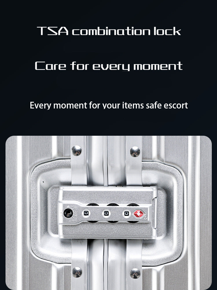 All-Aluminum Magnesium Alloy Trolley Case with Universal Wheels, Unisex Combination Lock Carry-On Suitcase, 29inch Travel Suitcase, Lightweight Travel Case