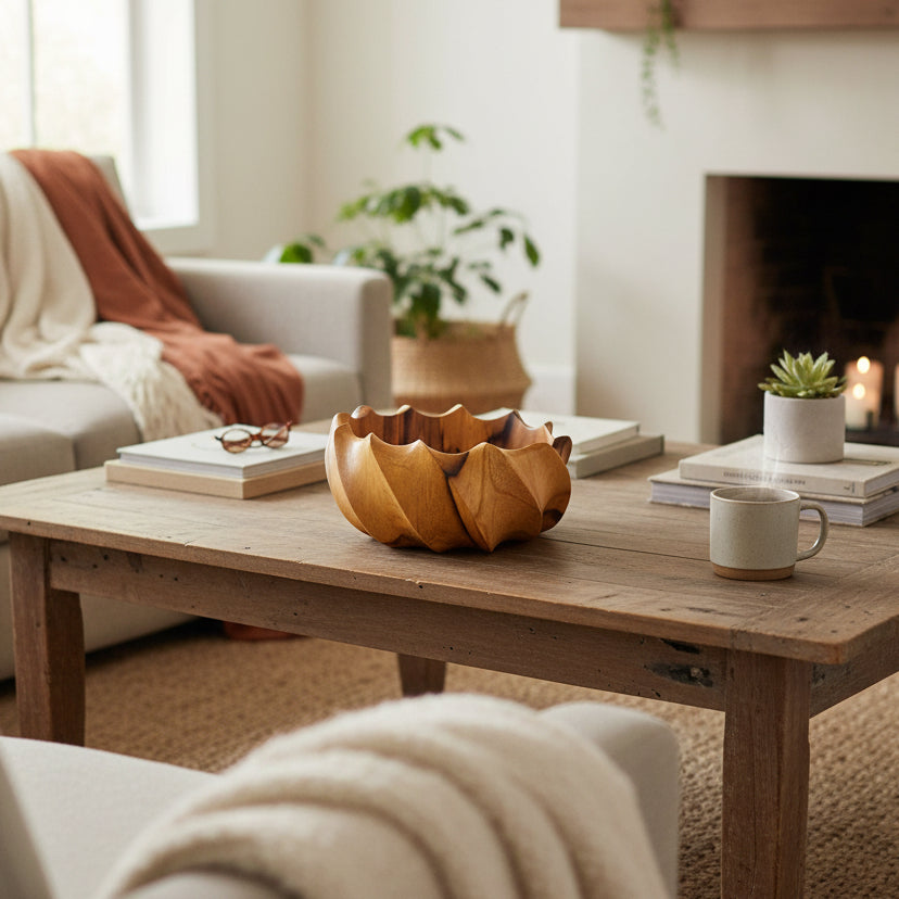 FlowCurved Fluted Teak Bowl