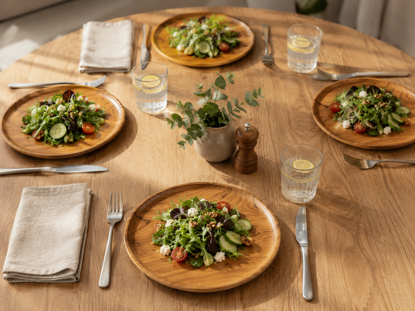 Set Of 4 Round Teak Wood Plate - Jumbo
