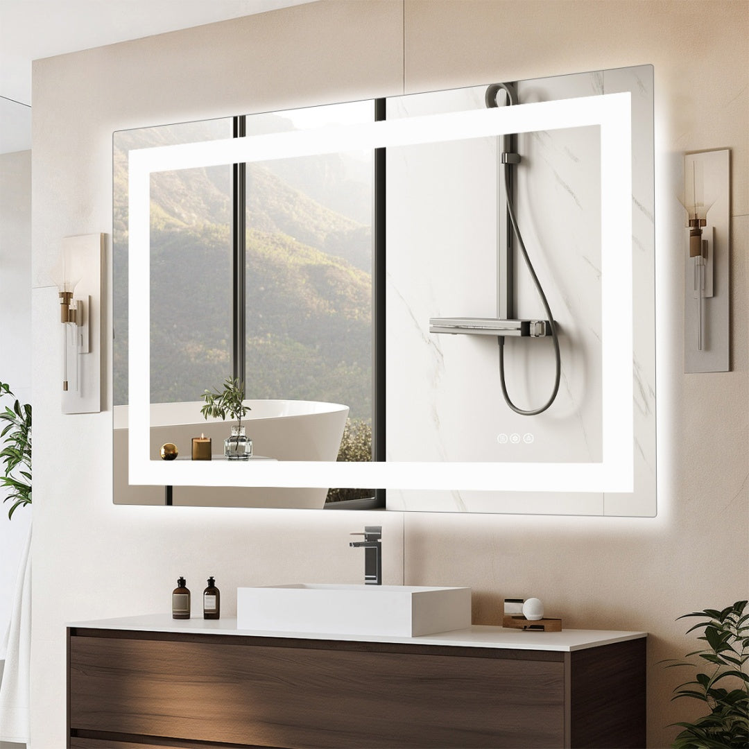Anti-fog LED Bathroom Mirror With Dual Light Source And Three Lighting Modes - 36x48
