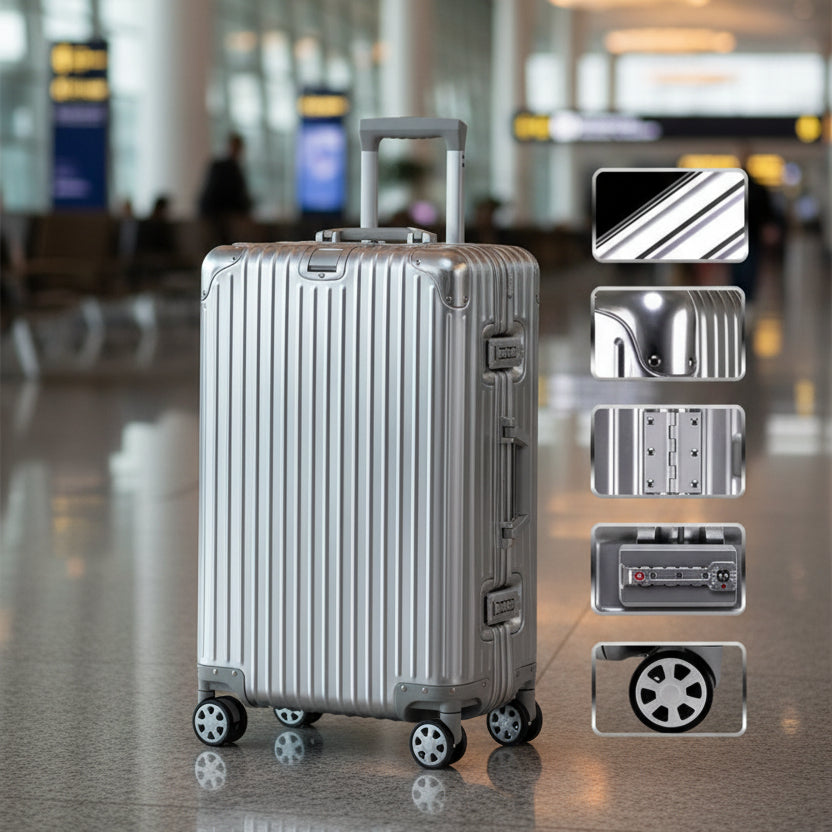 All-Aluminum Magnesium Alloy Trolley Case with Universal Wheels, Unisex Combination Lock Carry-On Suitcase, 20inch Travel Suitcase, Lightweight Travel Case