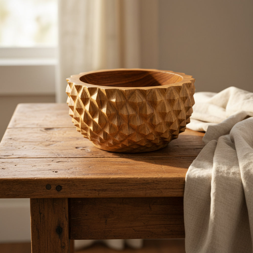 Wooden pineapple-shaped planter on a white background