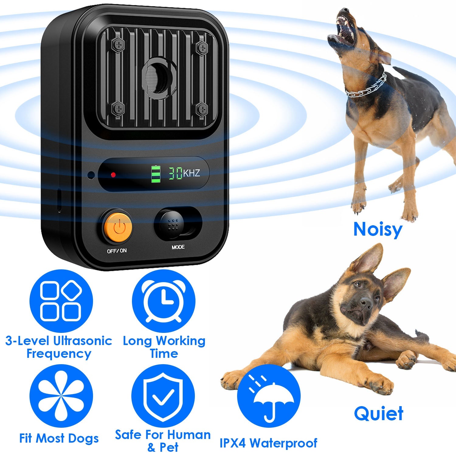 1Pc Ultrasonic Anti-Barking Device Rechargeable Auto Dog Bark Control Deterrent Box Training Device IPX4 Waterproof With 3 Frequency Max 32.8Feet Sensing Distance For Most