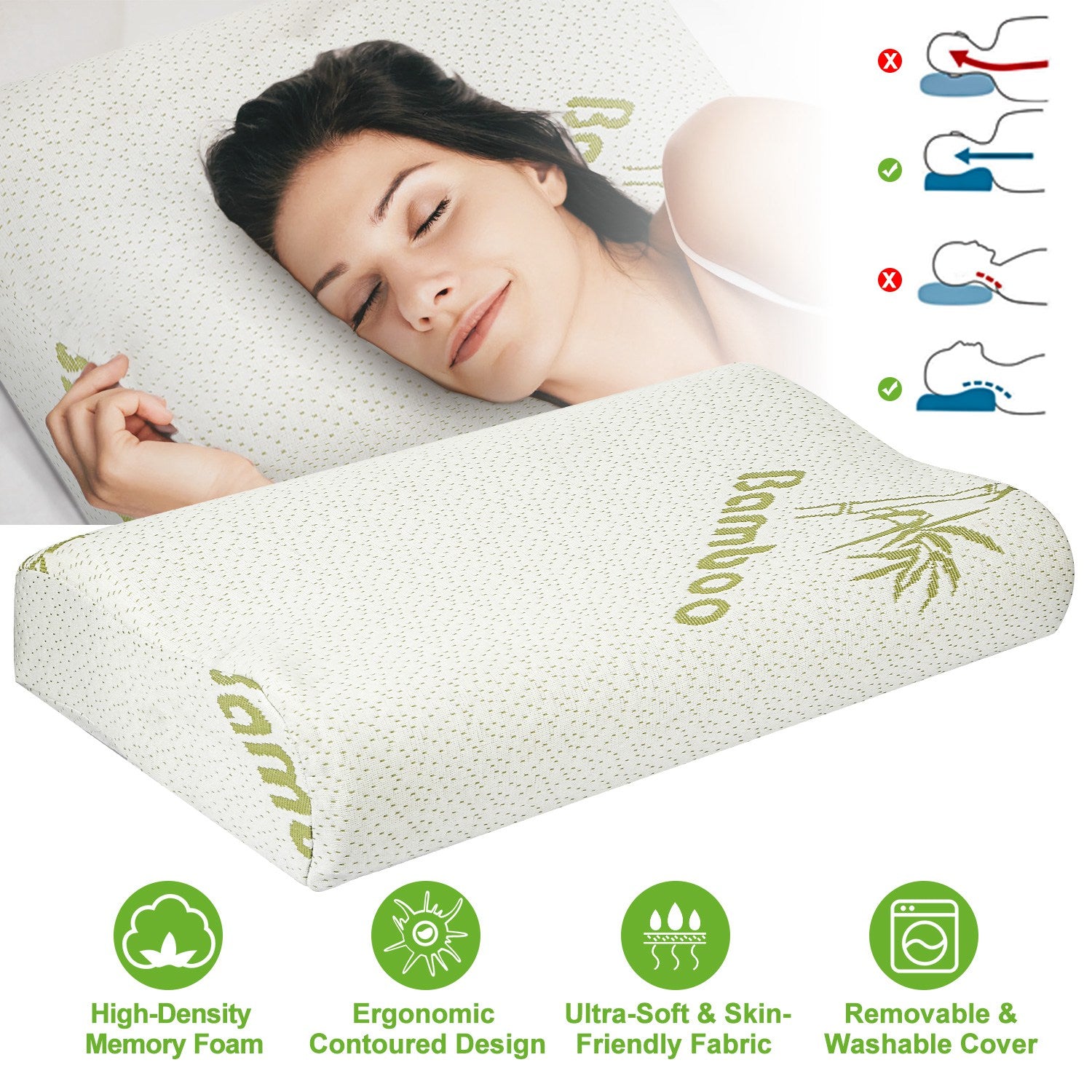SL Size Options 1Pc Bamboo Memory Foam Sleep Pillow Contoured Cervical Orthopedic Pillow Neck Support Breath Pillow Affiliated Shops