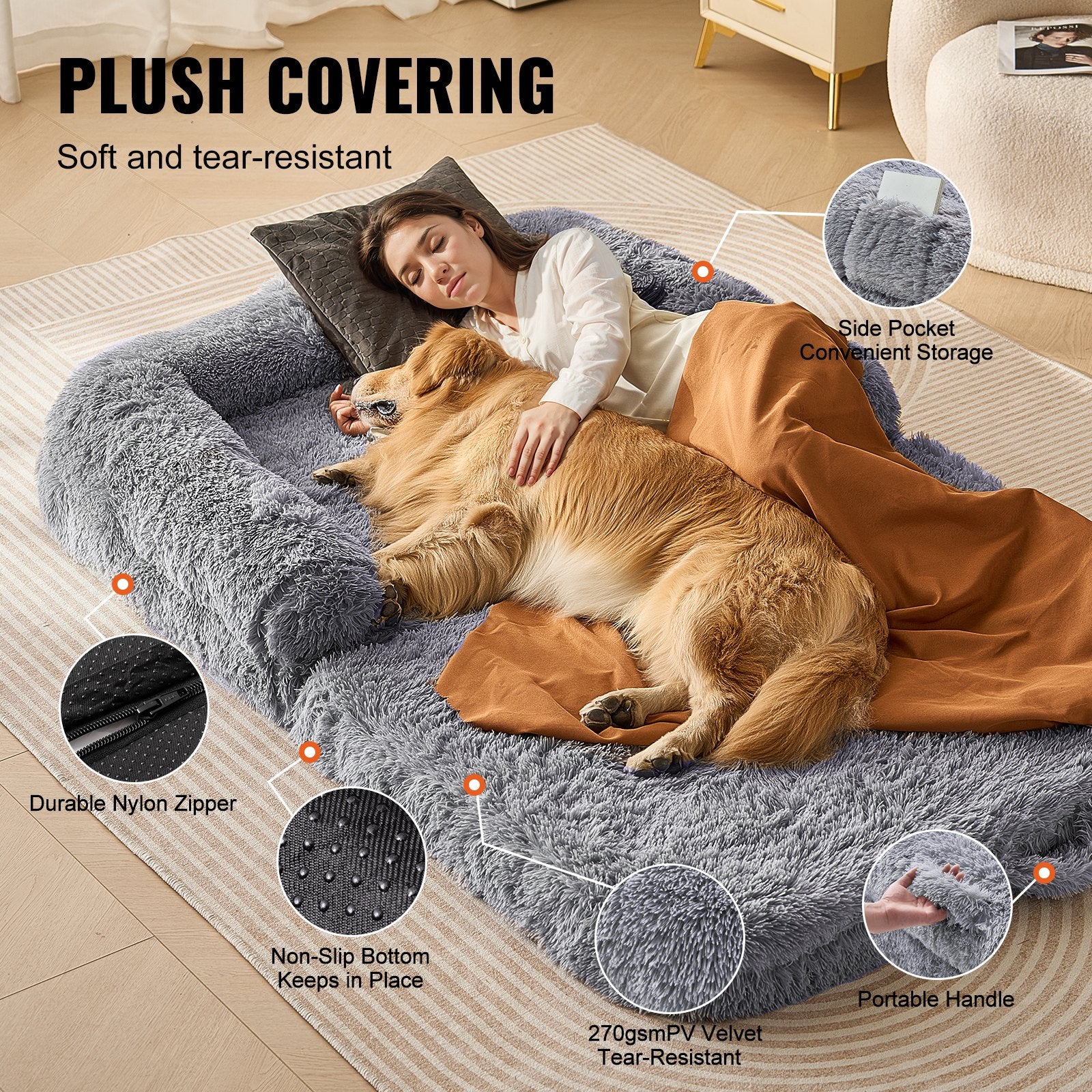VEVOR Human Dog Bed 72in x 48in x 10in Large Human Size Dog Bed Washable PV Velvet