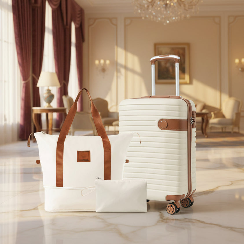 Luggage Sets 3 Piece Carry On Luggage 22x14x9 Airline Approved, Lightweight Hardshell ABS Suitcases With Wheels, 20 Inch, Cream