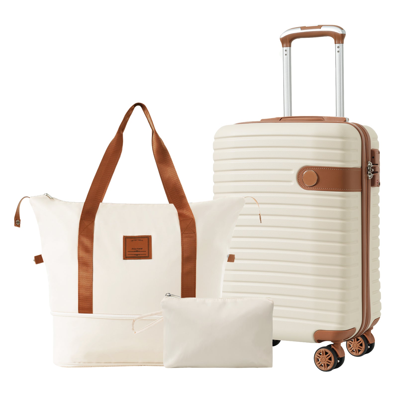 Luggage Sets 3 Piece Carry On Luggage 22x14x9 Airline Approved, Lightweight Hardshell ABS Suitcases With Wheels, 20 Inch, Cream