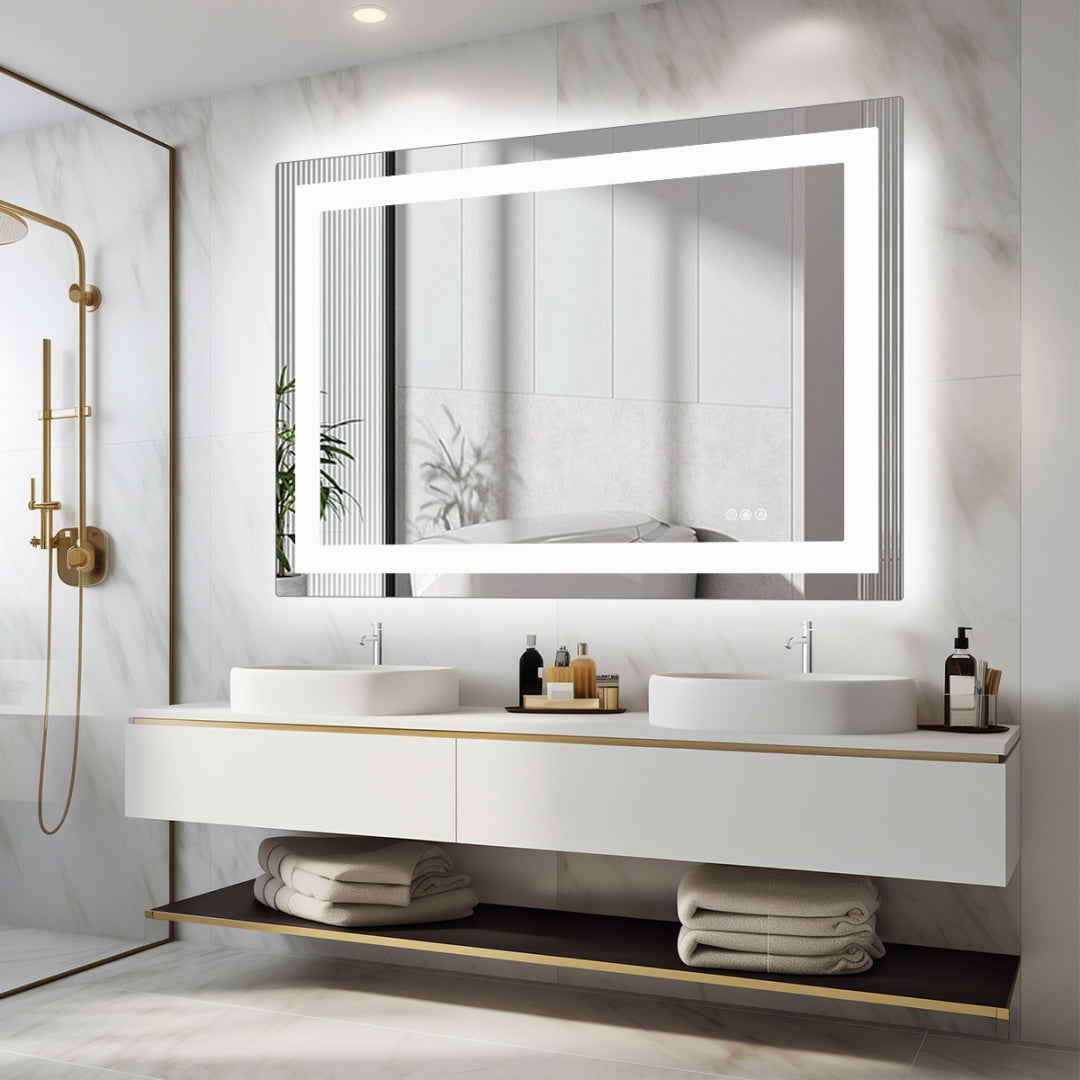 Anti-fog LED Bathroom Mirror With Dual Light Source And Three Lighting Modes - 36x48