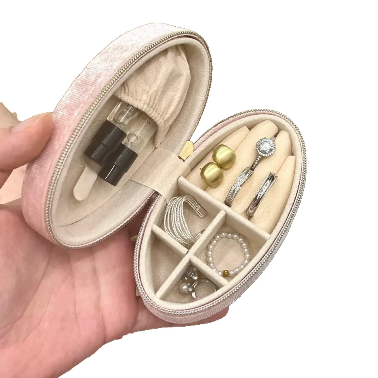 Travel Jewelry Box - Necklace Ring Oval Storage Box Exquisite High-End Mini Portable Earrings Ring Jewelry Jewelry Box Multi-Functional
