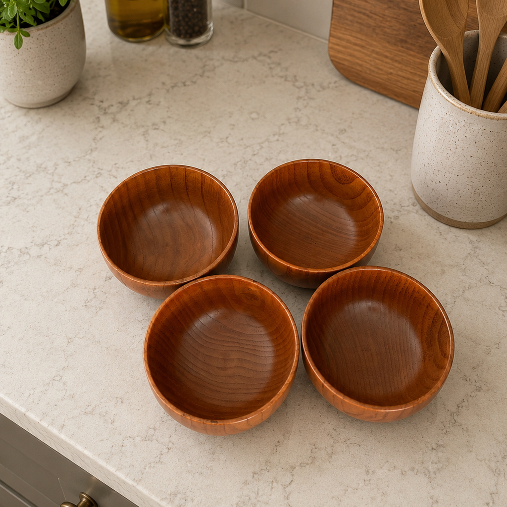 Handcrafted Wood Kitchen Set - 4 12'' Plates Plus 4 6'' Bowls