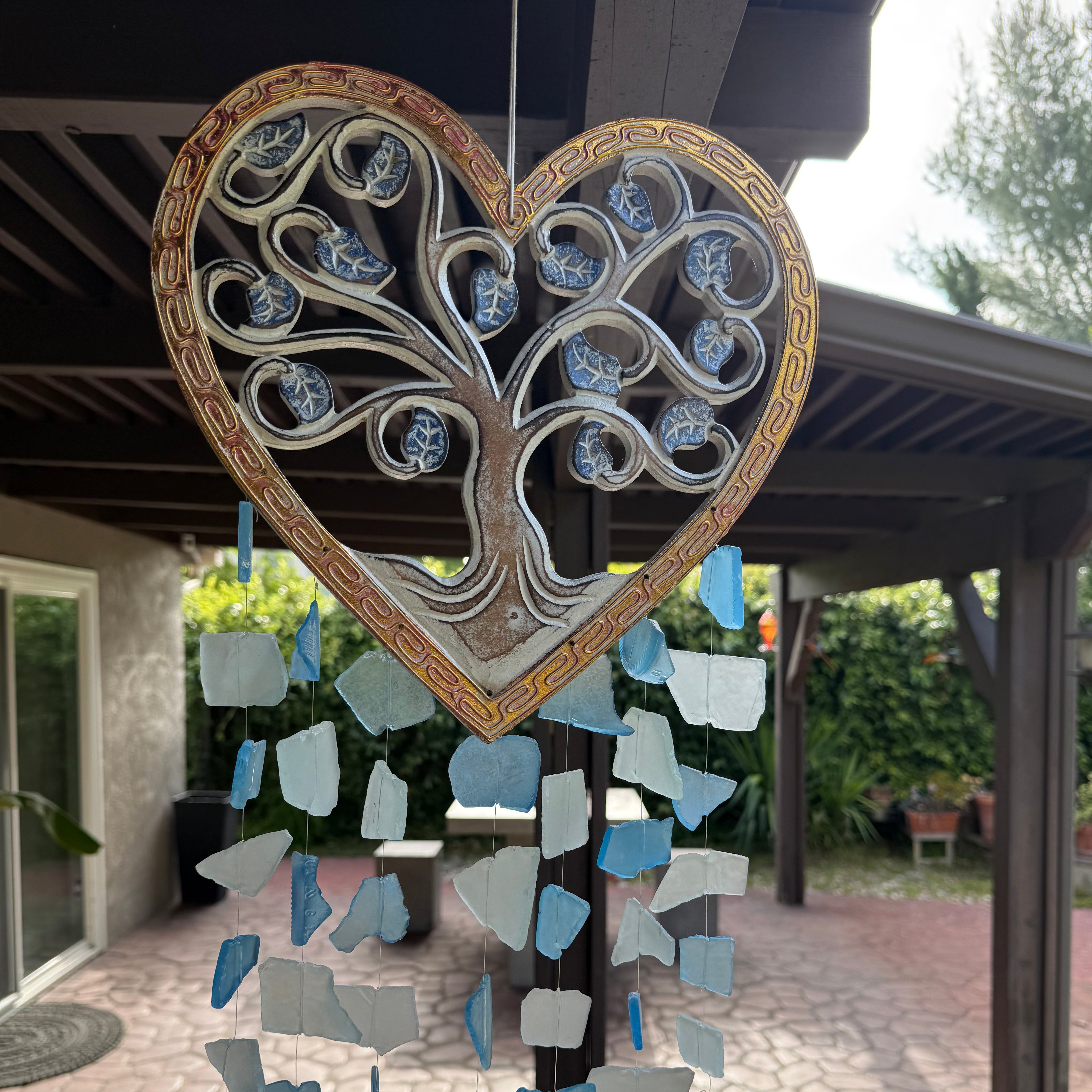 Heart-Shaped Tree of Life Wind Chime – Handcrafted Glass & Metal Hanging Décor