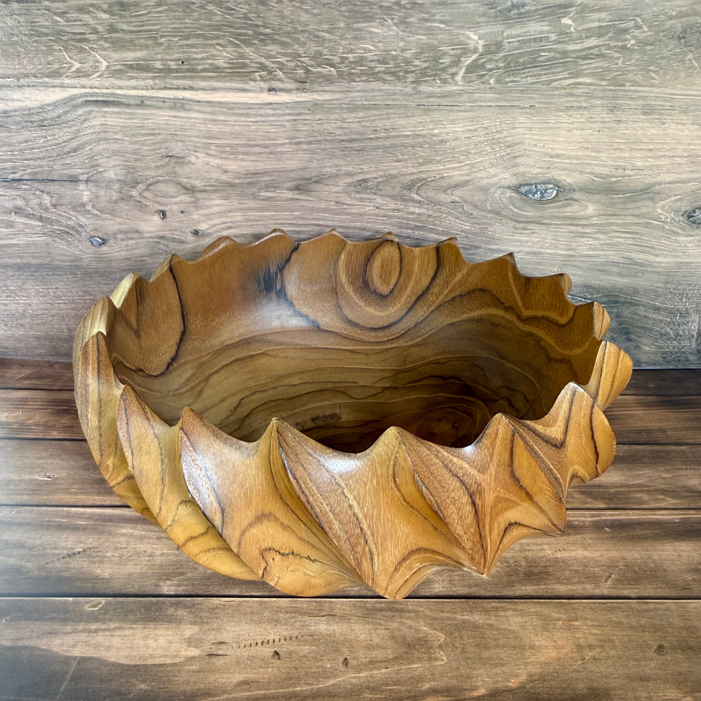 FlowCarve Statement Hand-Carved Acacia Wood Sculptural Bowl – Artisan Serving & Centerpiece