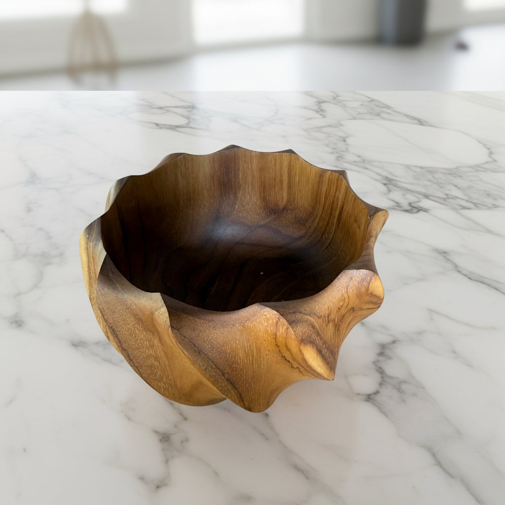 Hand-Carved Sculptural Wooden Bowl 14cm – Organic Artisan Serving & Décor Piece
