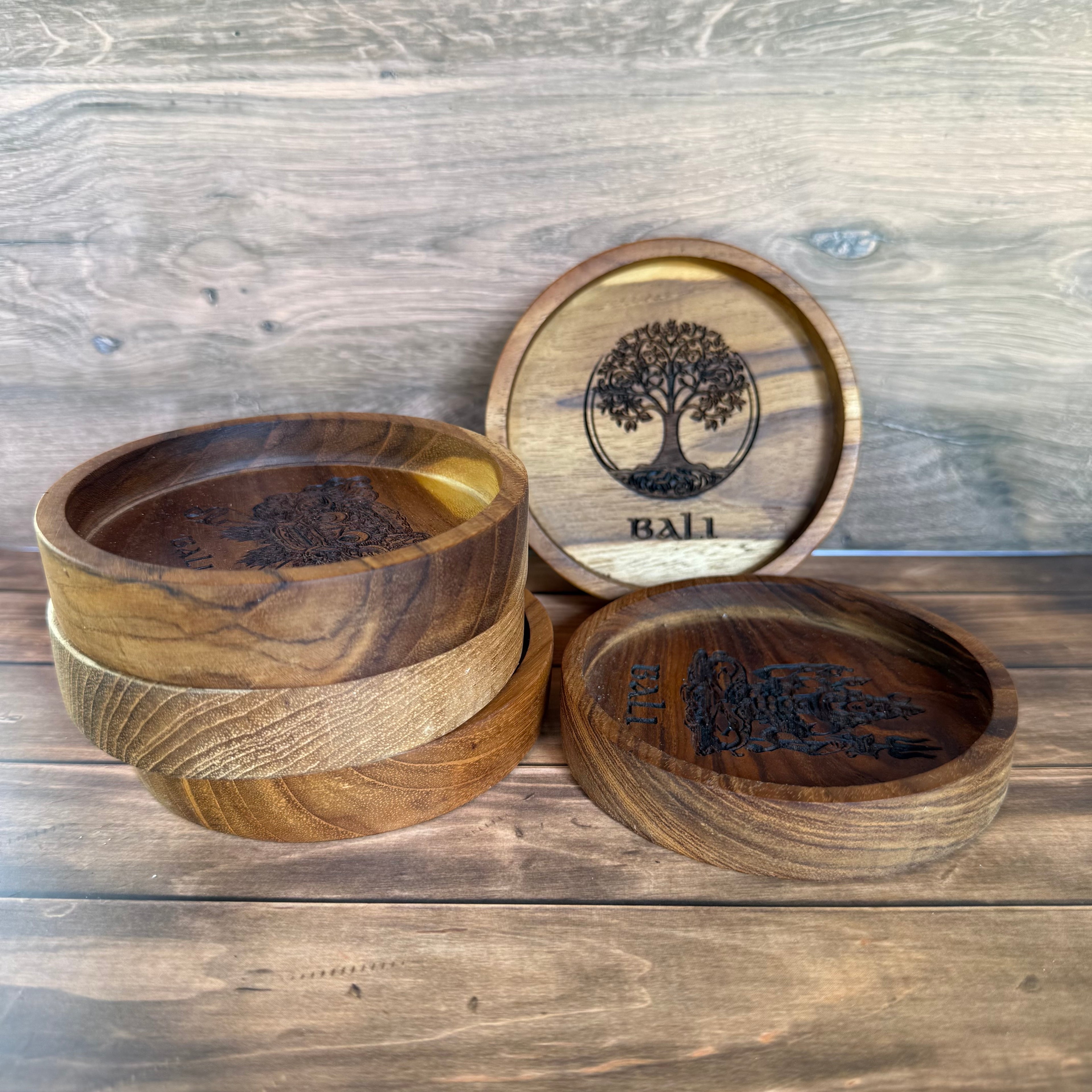 Bali Wood Crafted Coasters Set Of 5