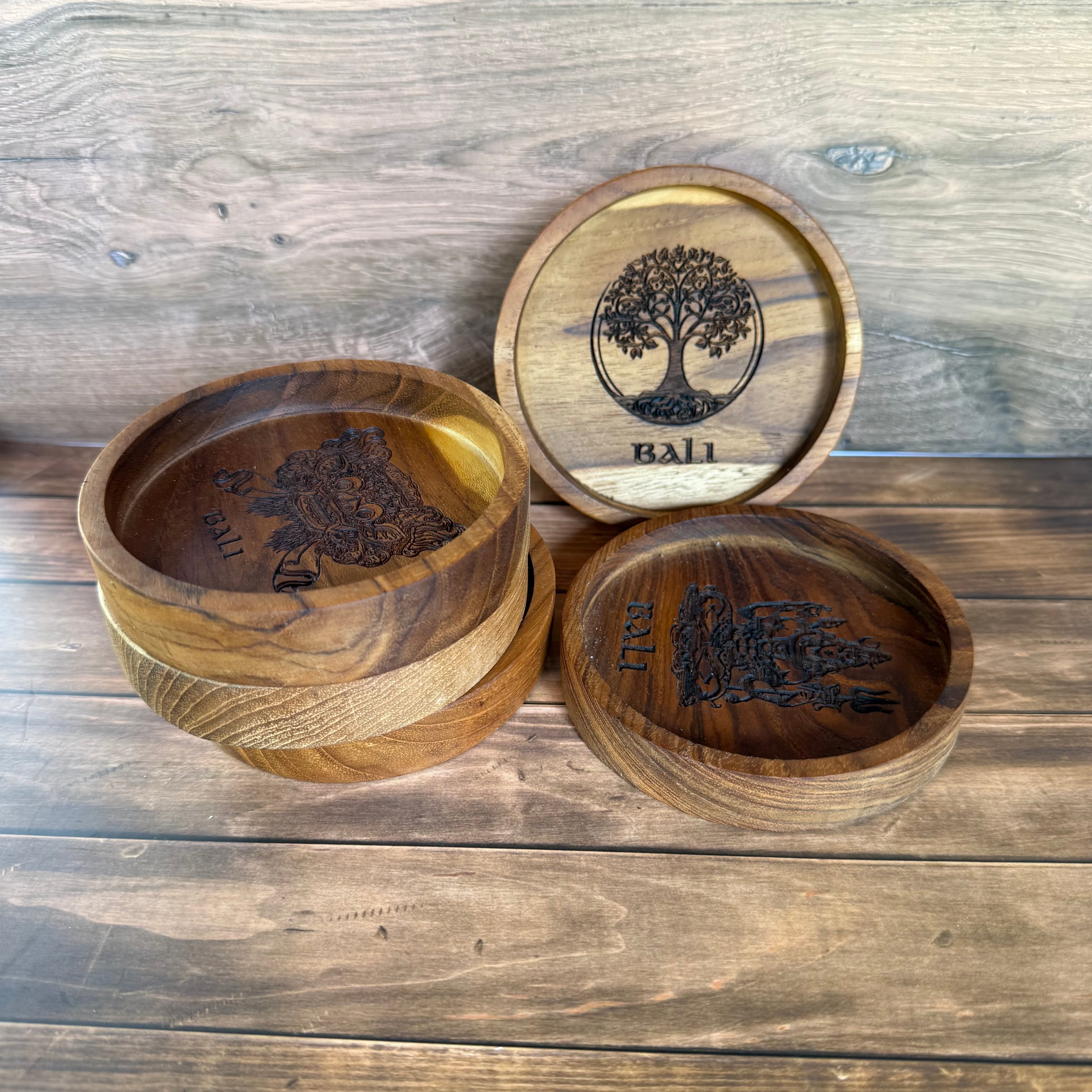 Bali Wood Crafted Coasters Set Of 5