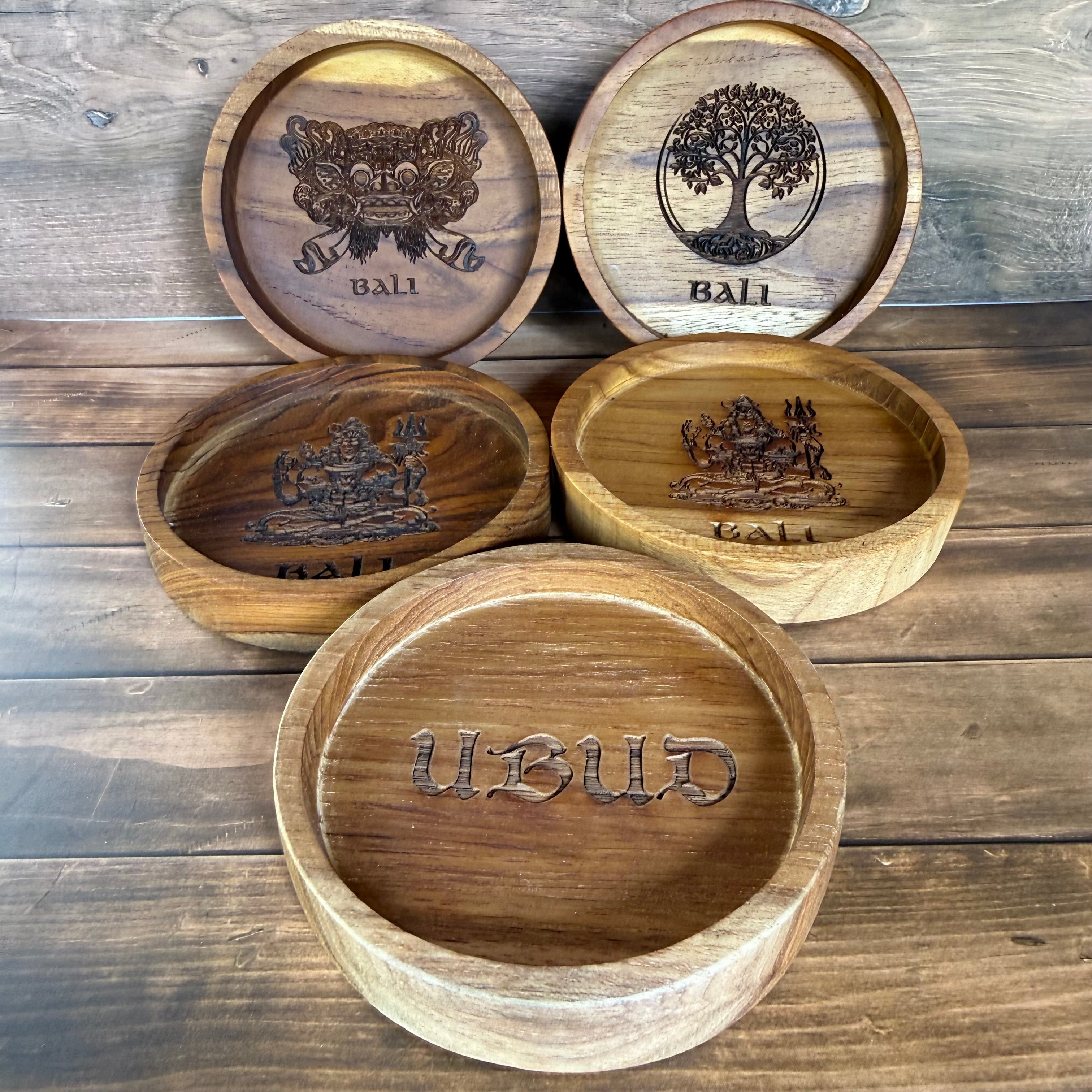 Bali Wood Crafted Coasters Set Of 5