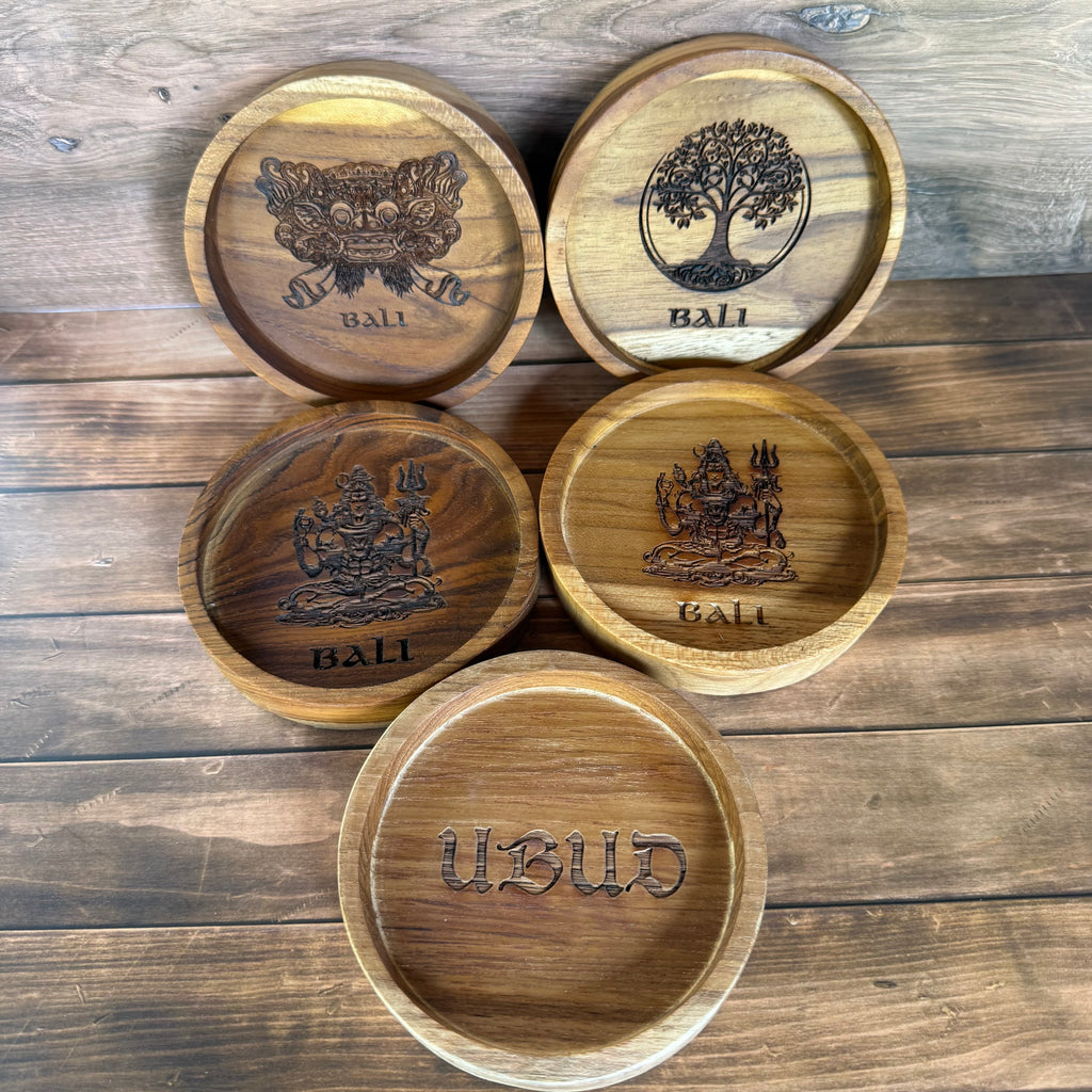 Bali Wood Crafted Coasters Set Of 5