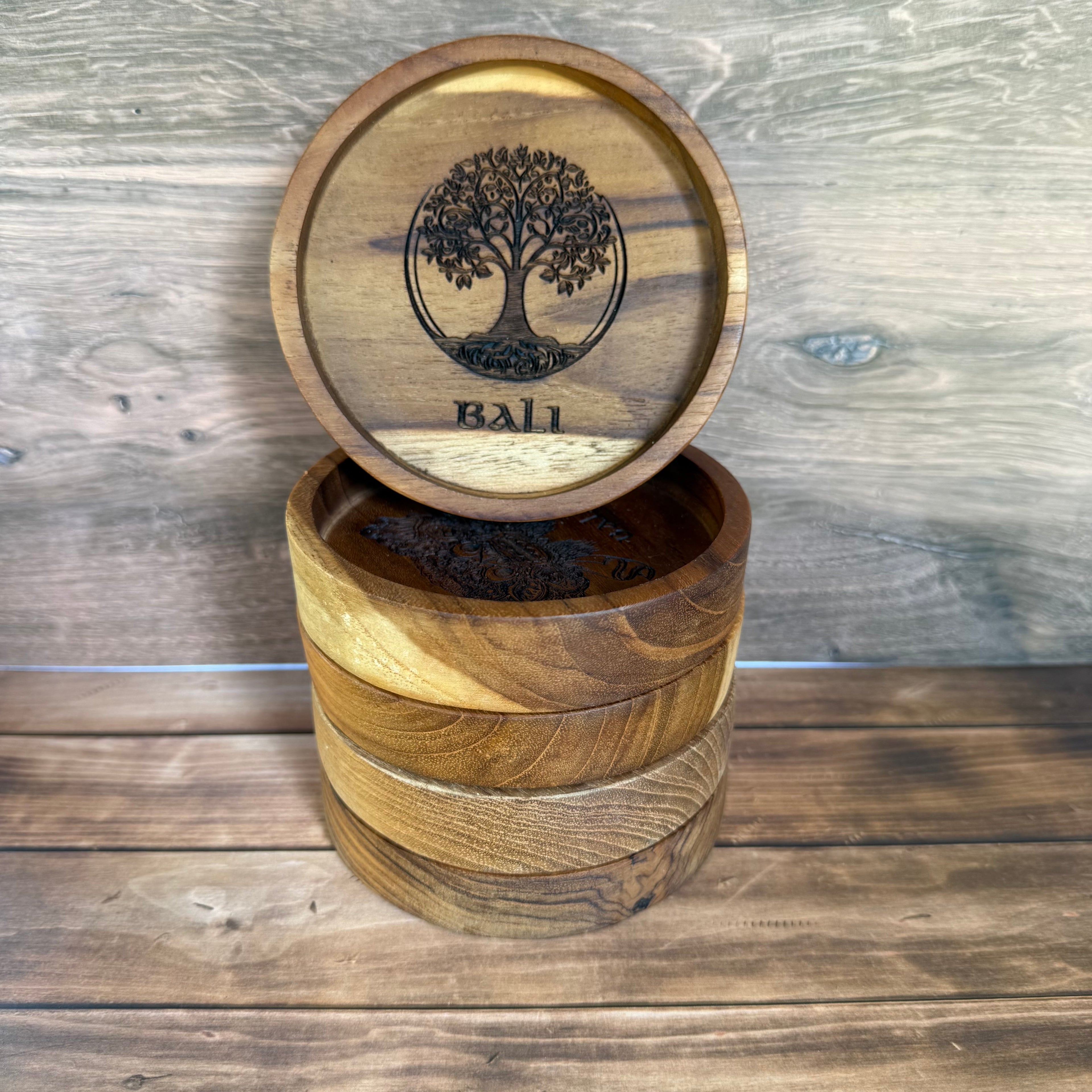 Bali Wood Crafted Coasters Set Of 5