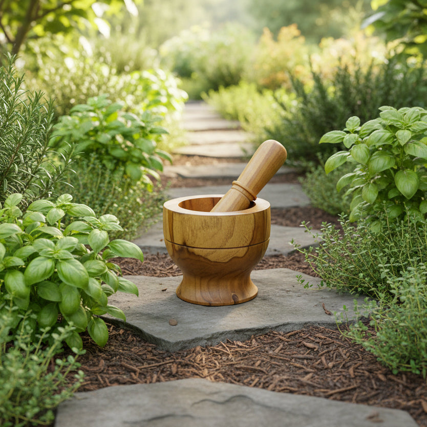 Handcrafted Wooden Mortar & Pestle Set – Natural Herb & Spice Grinder