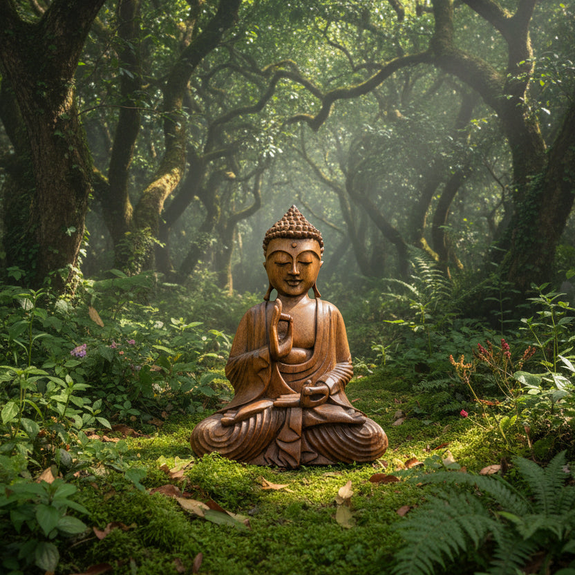 Hand-Carved Wooden Buddha Statue – Meditative Zen Decor Sculpture