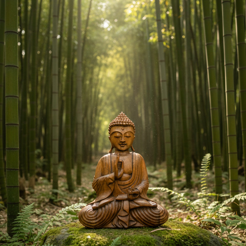 Hand-Carved Wooden Buddha Statue – Meditative Zen Decor Sculpture