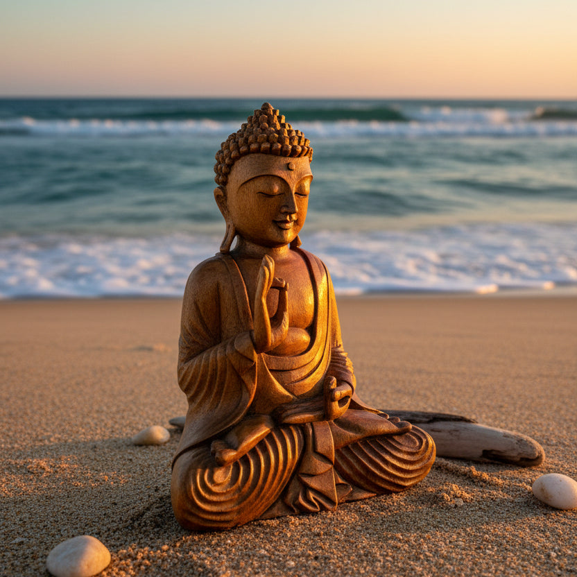 Hand-Carved Wooden Buddha Statue – Meditative Zen Decor Sculpture