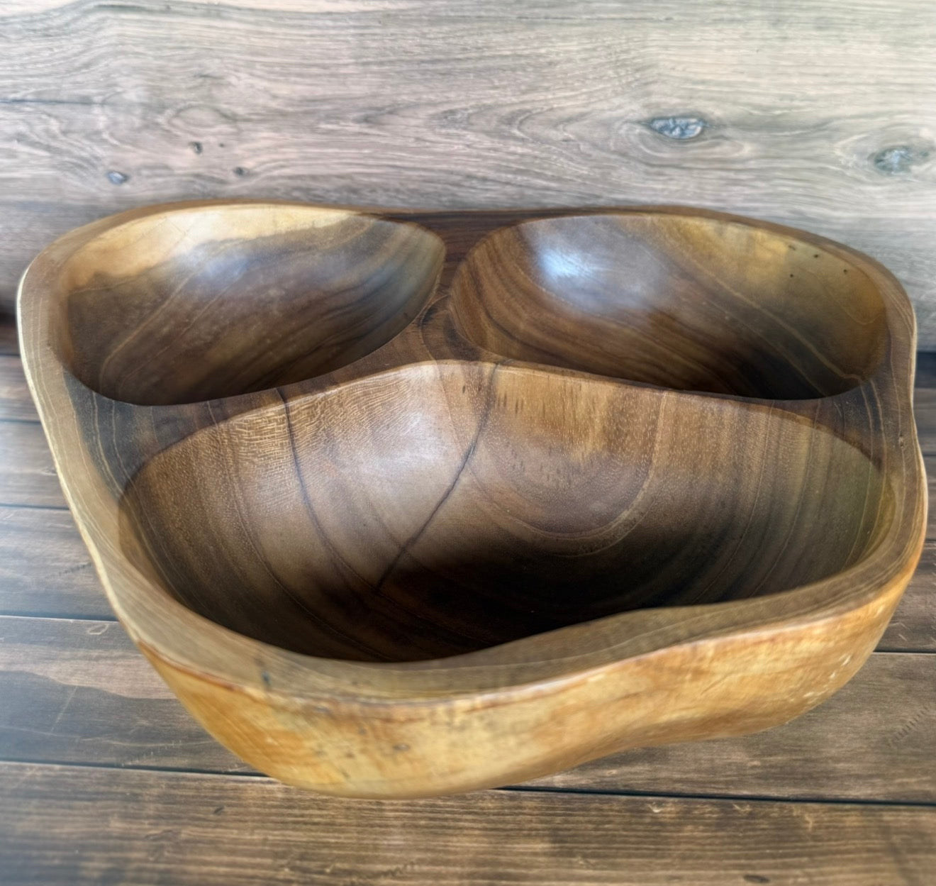 Solace Divided - Handcrafted 3-Section Wooden Serving Bowl – Organic Divided Snack & Appetizer Tray