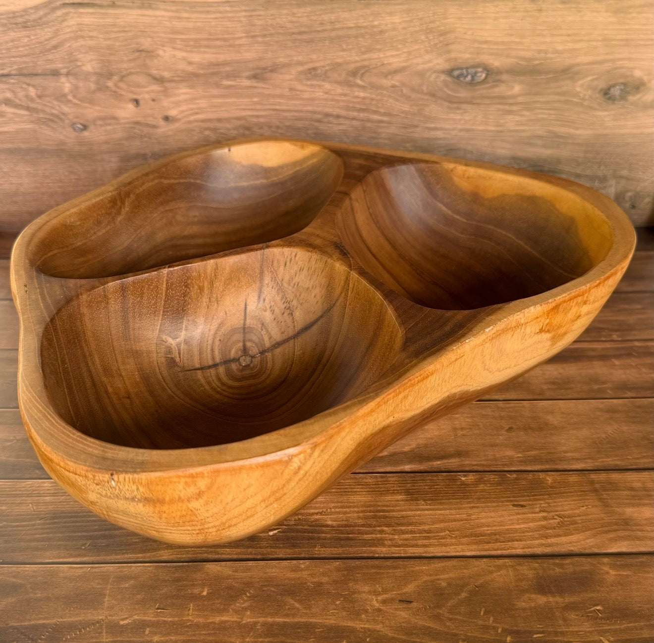 Solace Divided - Handcrafted 3-Section Wooden Serving Bowl – Organic Divided Snack & Appetizer Tray