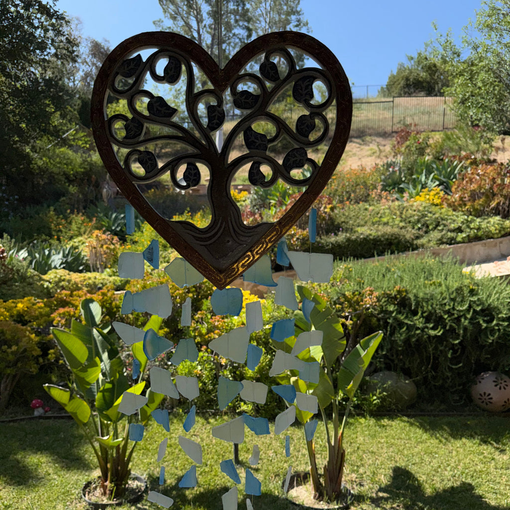 Heart-Shaped Tree of Life Wind Chime – Handcrafted Glass & Metal Hanging Décor