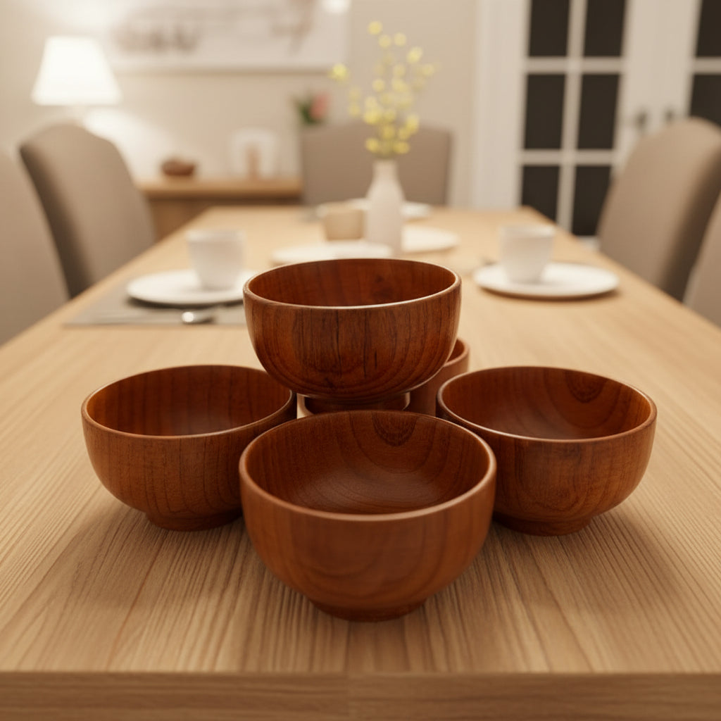 Handcrafted Wood Kitchen Set - 4 12'' Plates Plus 4 6'' Bowls