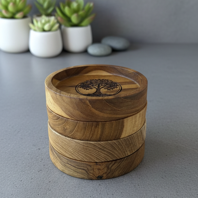 Bali Wood Crafted Coasters Set Of 5