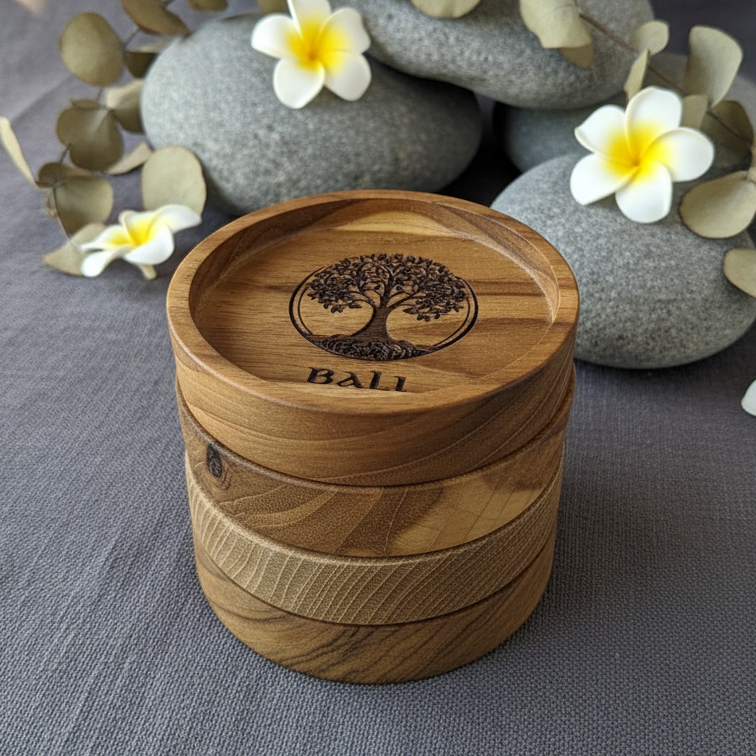 Bali Wood Crafted Coasters Set Of 5