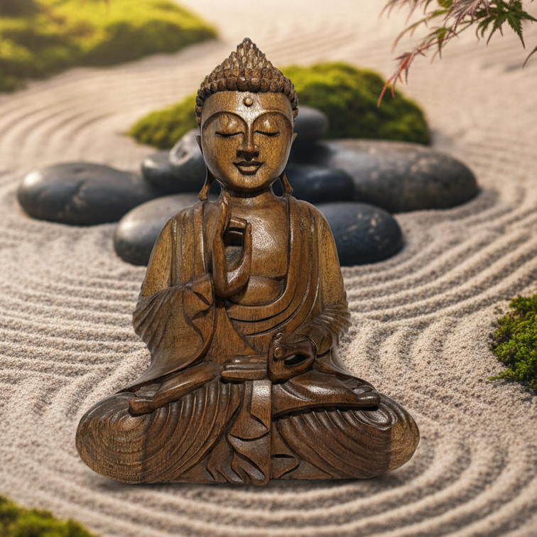 Hand-Carved Wooden Buddha Statue – Meditative Zen Decor Sculpture