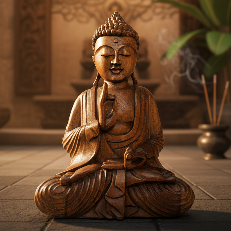 Hand-Carved Wooden Buddha Statue – Meditative Zen Decor Sculpture