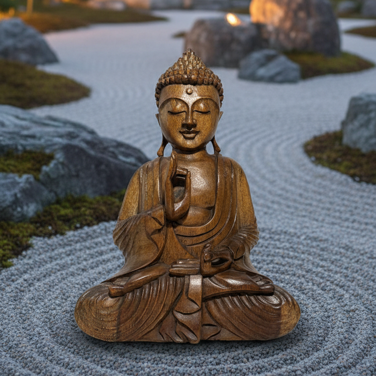 Hand-Carved Wooden Buddha Statue – Meditative Zen Decor Sculpture