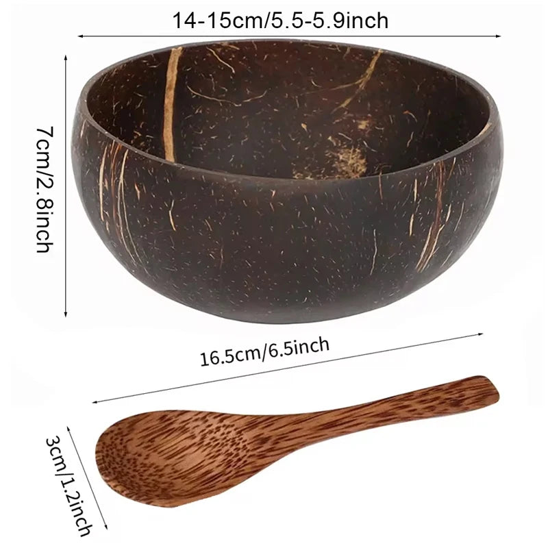 Natural Coconut Bowl Set Salad Smoothie Bowls Wooden Ramen Bowl Coconut Spoon Set Coco Smoothie Kitchen Tableware Coconut Bowl - Affiliated Shops