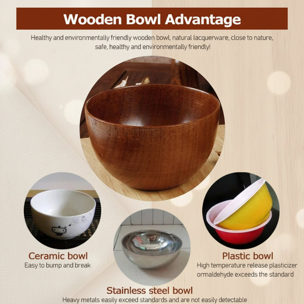 Japanese Style Wooden Bowl Natural Wood Tableware for Fruit Salad Noodle Rice Soup Kitchen Utensil Dishes Handmade Crafts