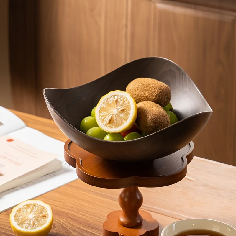 Large Wood Grain Salad Bowl - Durable Plastic Serving Dish for Party, Wedding, Buffet. Easy-Clean Fruit & Candy Container.
