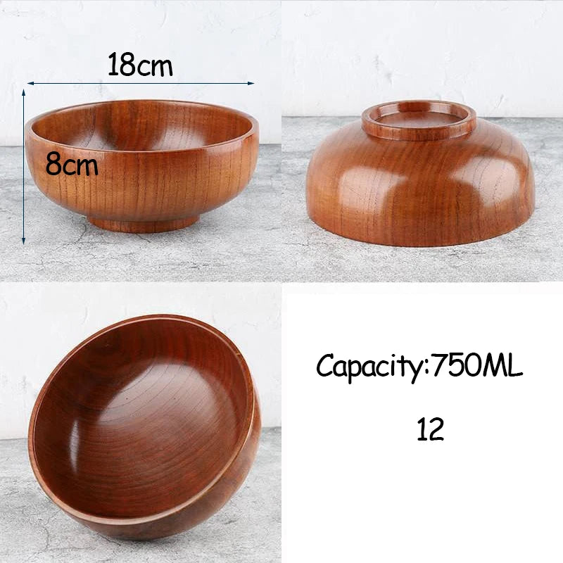 Japanese Style Acacia Wooden Bowl for Children's Dining Anti DropBowl Exclusive Wooden Bowl Retro Home Tableware Set Salad Bowl