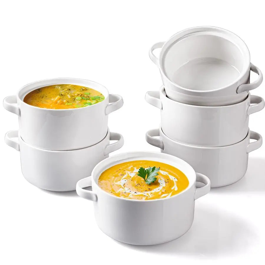 6 Pack Soup Bowls with Handles 24 Oz Large Serving Soup Bowl Set Ceramic Soup Crocks for French Onion Soup Cereal Chilli St Affiliated Shops