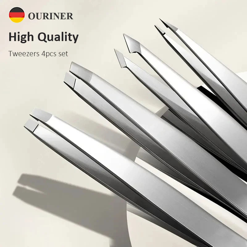 Ouriner Eyebrow Tweezers Set 4 Pcs Stainless Steel Eyebrow Forceps Professional Beauty Tool Set For Facial Hair Inward Growing Affiliated Shops