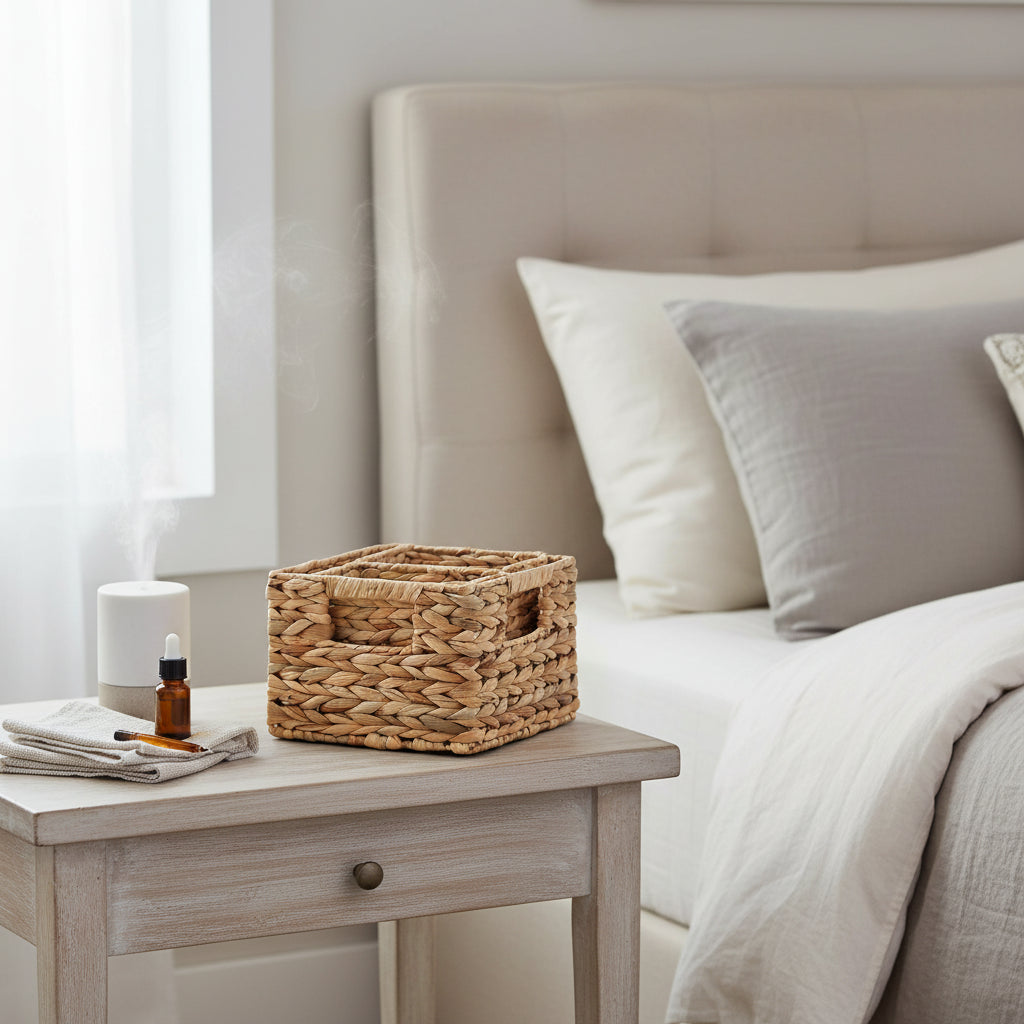 Natural Woven Water Hyacinth Storage Baskets Set of 3 Versatile Organizers Home Office Pantry Closet Bathroom Decor