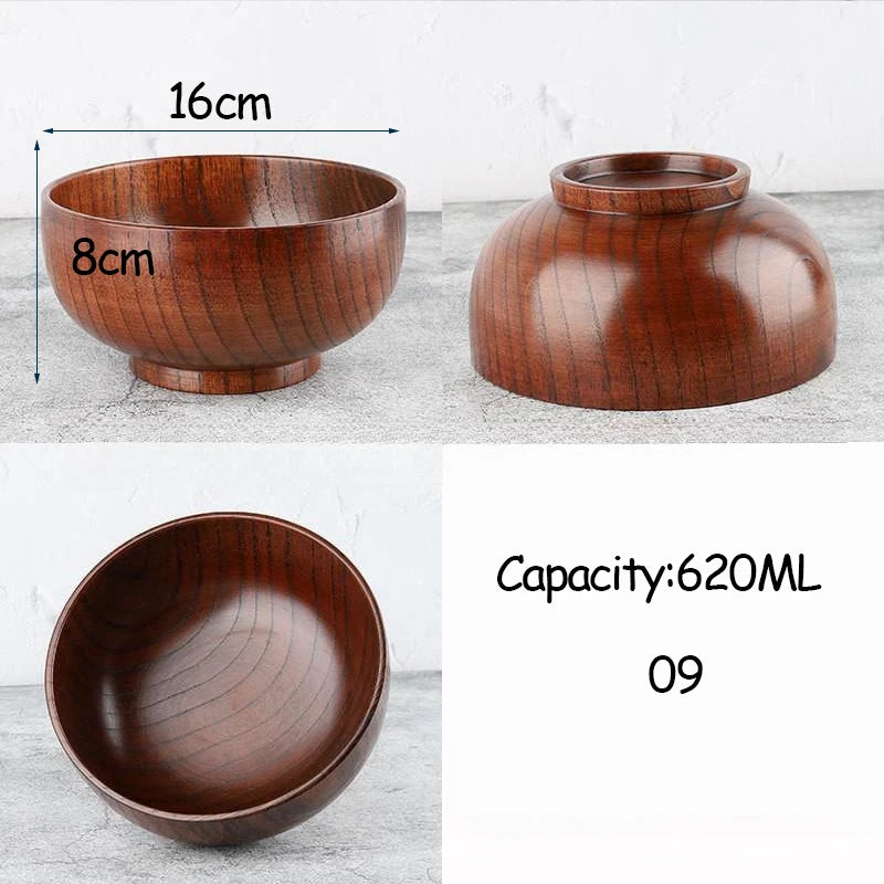 Japanese Style Acacia Wooden Bowl for Children's Dining Anti DropBowl Exclusive Wooden Bowl Retro Home Tableware Set Salad Bowl