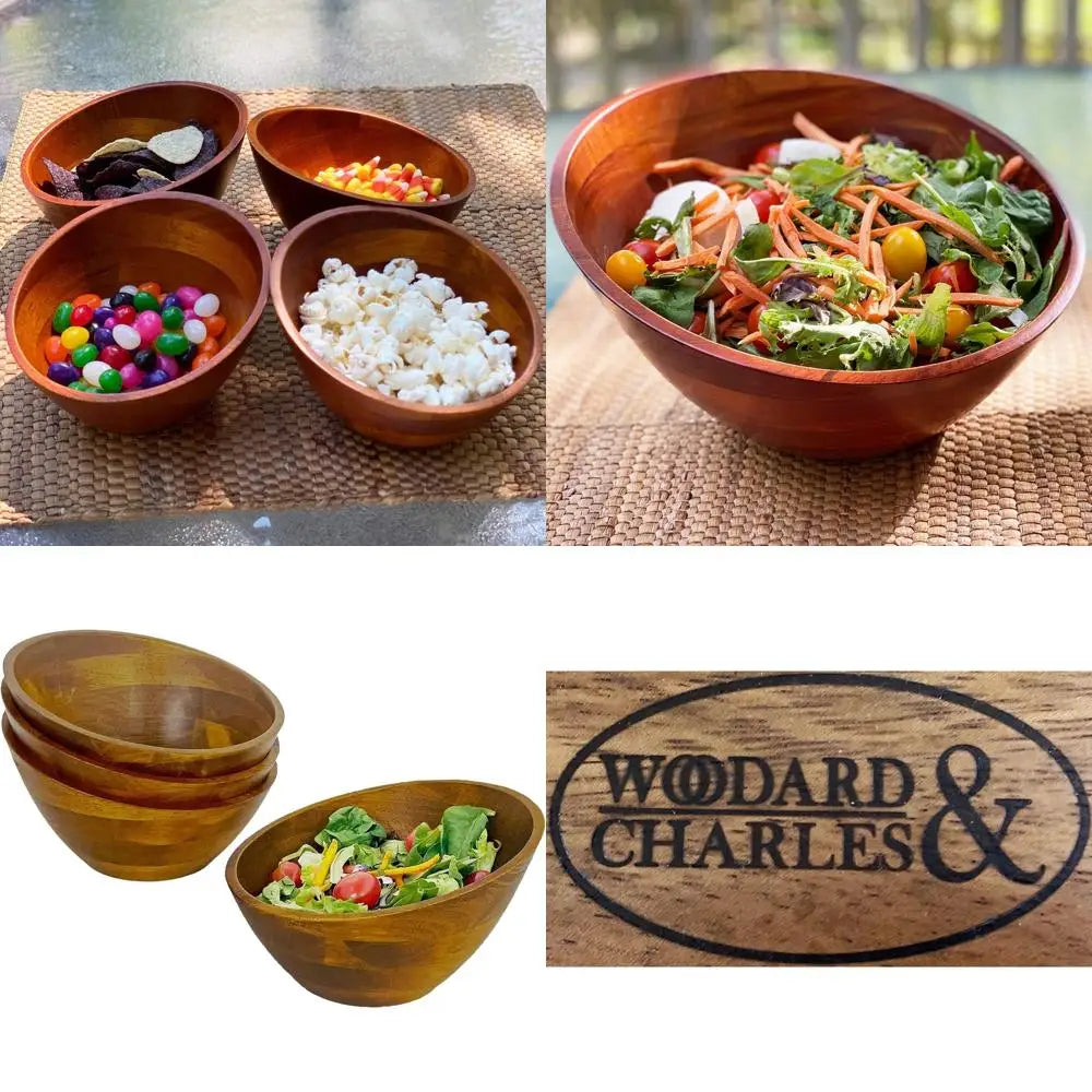 Set of 4 7 x 325 Wooden Serving Bowls for Salad Snacks Fruit Chips or Candy Affiliated Shops