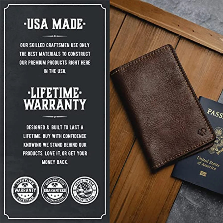 Leather Passport Holder for Men Made in USA 3.5" x 5.5" Field Notes Cover
